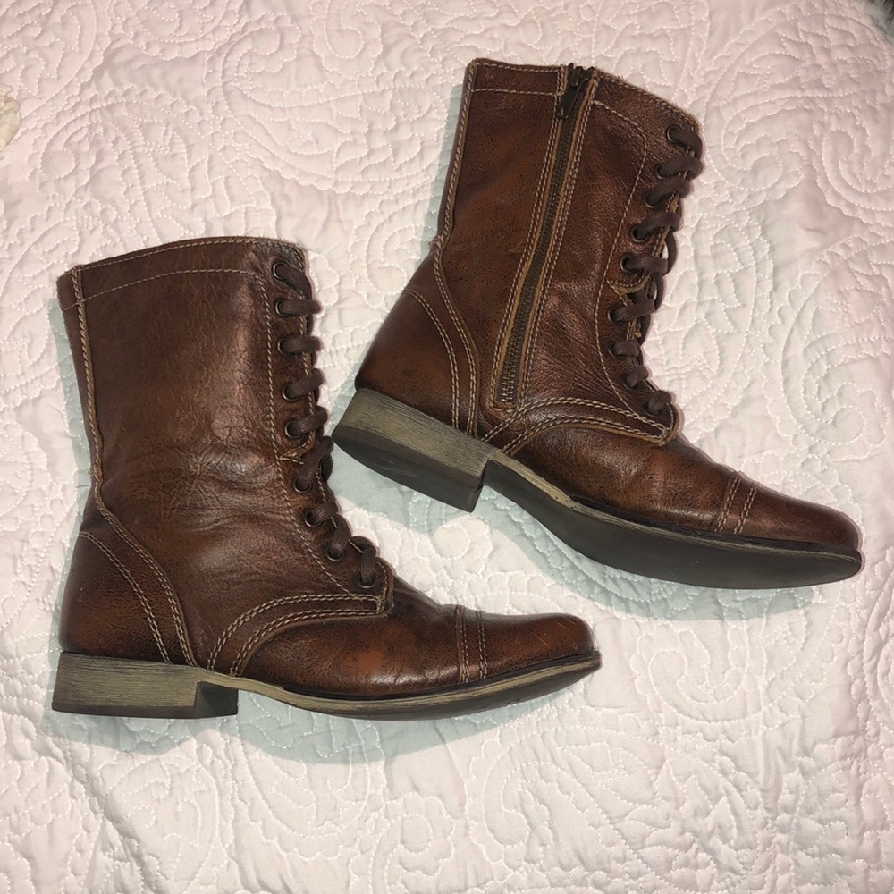Steve Madden Troopa Brown Leather Combat Boots